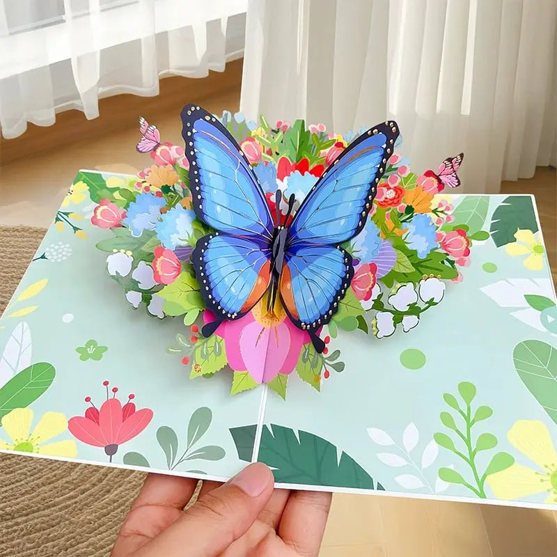 BowLift | 3D Pop-Up Greeting Card – Colorful Butterflies & Daisies with Envelope