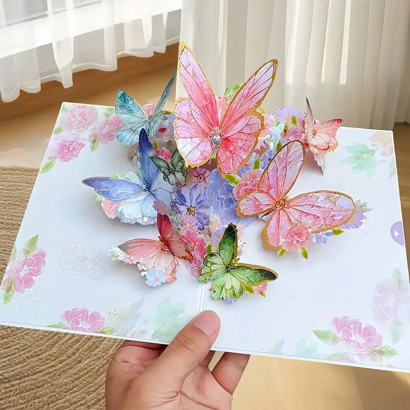 BowLift | 3D Pop-Up Greeting Card – Colorful Butterflies & Daisies with Envelope