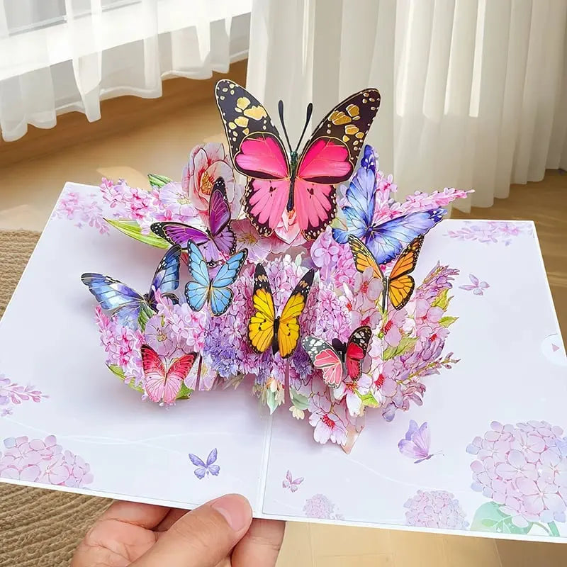 BowLift | 3D Pop-Up Greeting Card – Colorful Butterflies & Daisies with Envelope