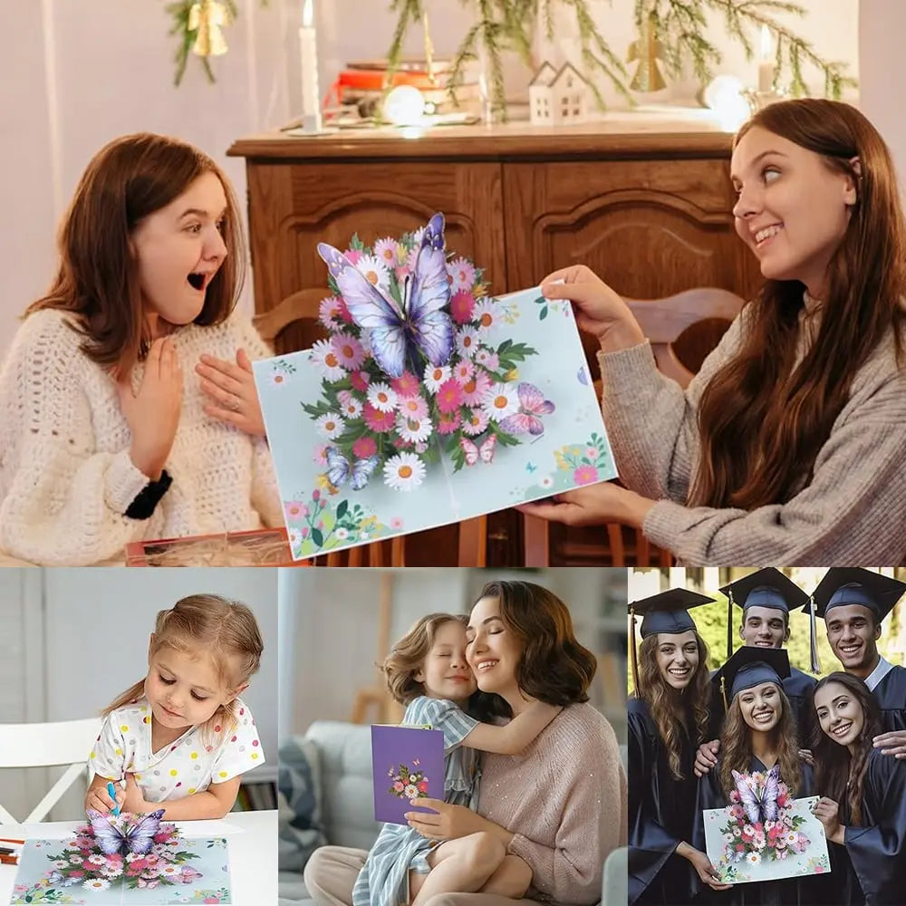 BowLift | 3D Pop-Up Greeting Card – Colorful Butterflies & Daisies with Envelope