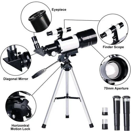 BowLift | Professional Astronomical Telescope | 70mm Aperture, 300mm Focal Length & Easy Setup for Stargazing and Nature Exploration