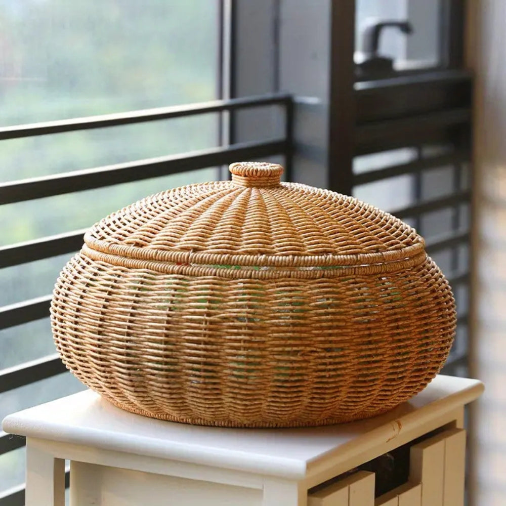 BowLift | Dome-Shaped Knitted Rattan Basket with Lid