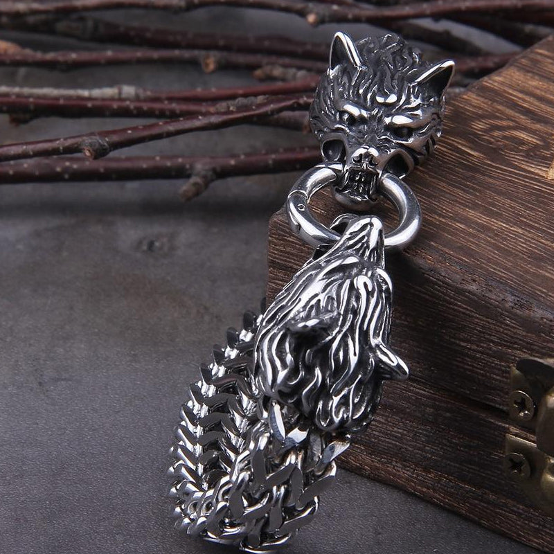 BowLift | Viking Stainless Steel Double Wolf Head Fenrir Bracelet