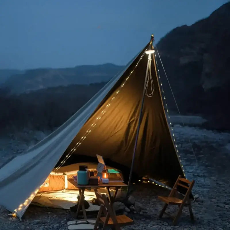 BowLift | 4 in 1 Camp Light – Portable Camping Lantern, String Lights with 8 Lighting Modes, Rechargeable Power Bank for Outdoor Adventures