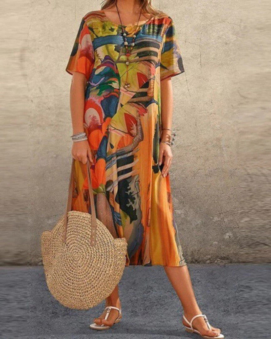 Abstract Pattern Casual Dress with Relaxed Fit