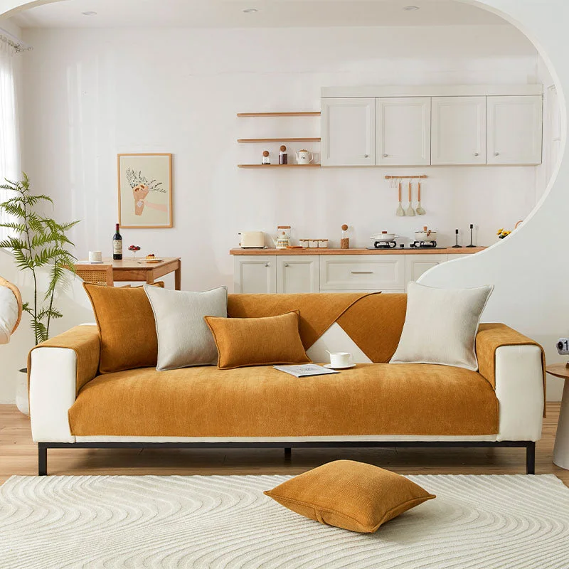 BowLift | Wavy Check Chenille Fabric Furniture Protector Sofa Cover