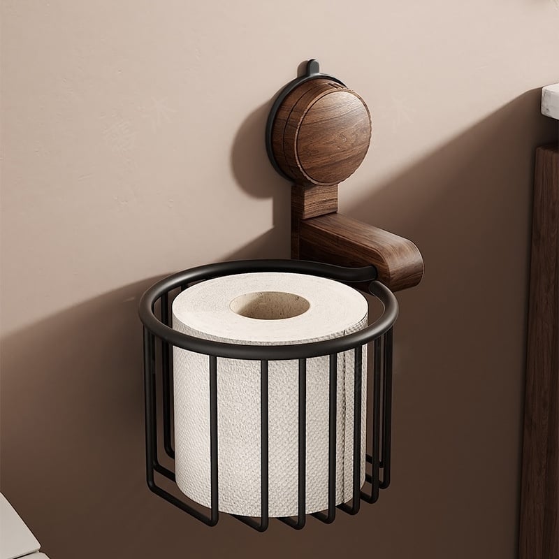 BowLift | Walnut Wood Toilet Paper Holder – Drill-Free with Suction Cup