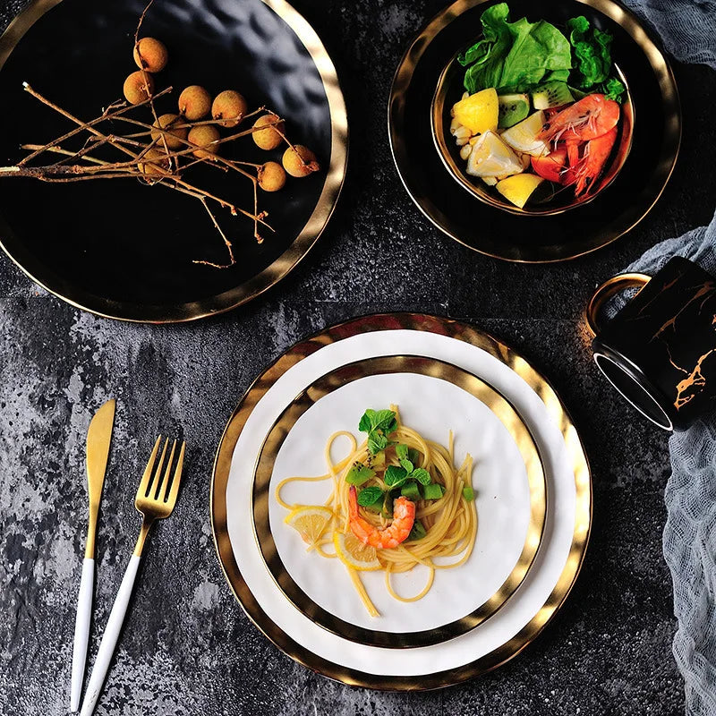 BowLift | Elegant Ceramic Beef Platter with Gold Edge