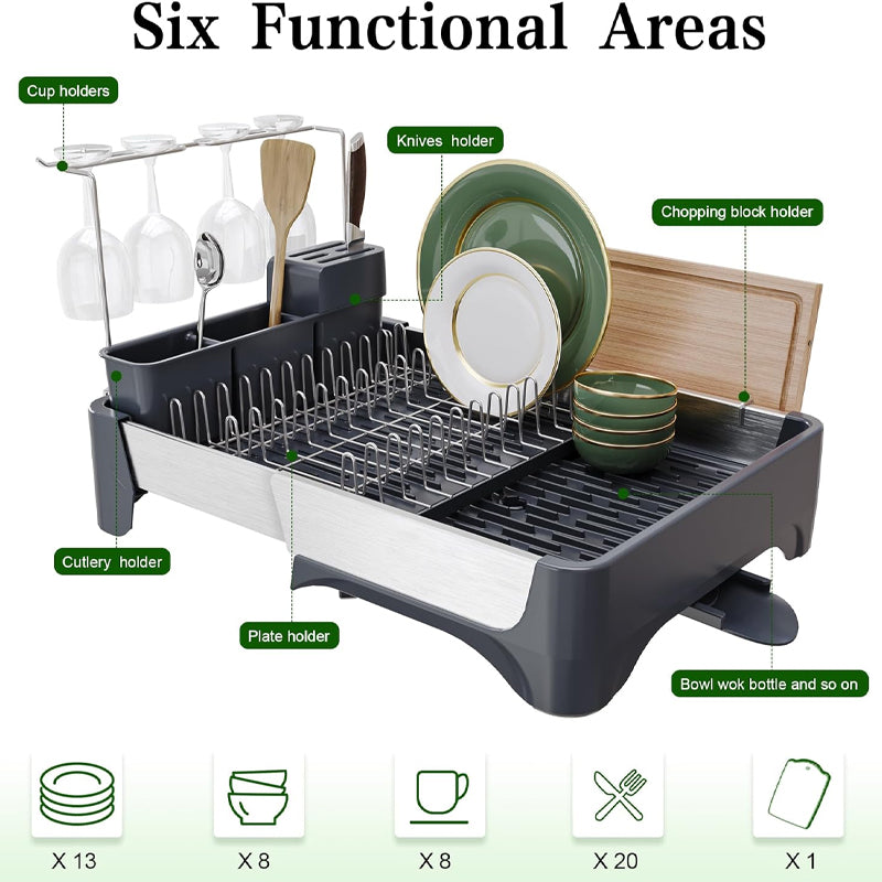 BowLift | Stainless Steel Dish Drying Rack Expandable Utensil Holder Large Capacity Dish Drainer
