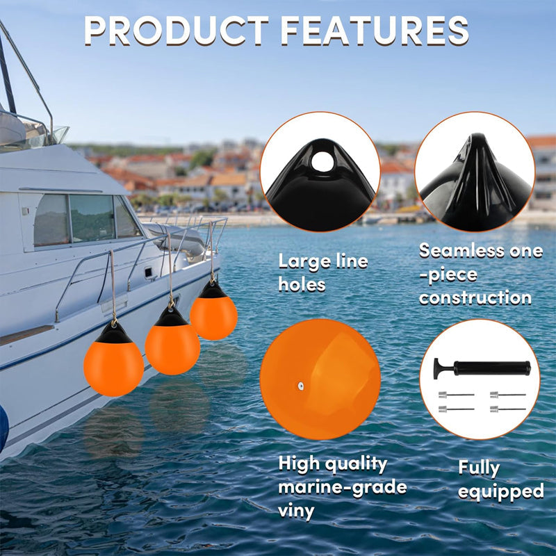 BowLift | 15" Boat Buoy Ball 2pcs Inflatable Boat Fender Vinyl Round Boat Mooring Buoy for Yachts Marinas Sailboats