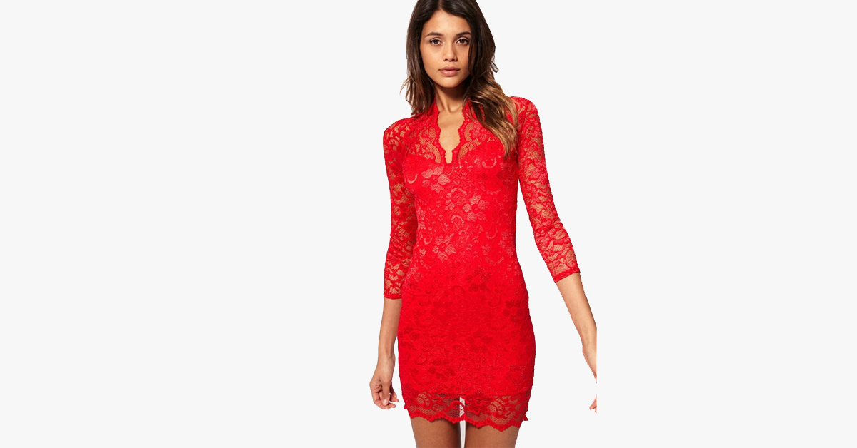 BowLift | Sexy Flower Scalloped V Neck Lace Dress