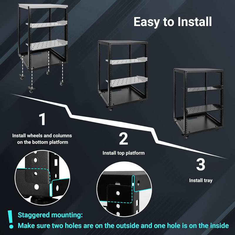 BowLift | 15U Server Rack Open Frame Network Server Rack AV Rack with Casters and Rack Shelves