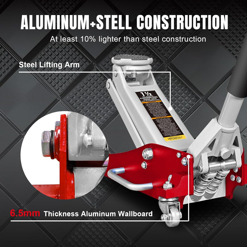 BowLift | 1.5 Ton 3000 lbs Capacity Floor Jack Hydraulic Low Profile Aluminum Steel Racing Floor Jack