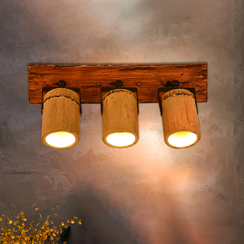 BowLift | Wooden Cylinder Wall Lamp Rustic Stylish Wall Light in Beige for Bistro Restaurant