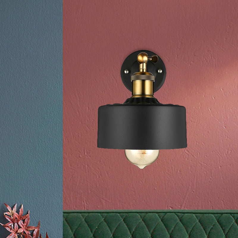 BowLift | 1 Light Wall Lamp Loft Style Dome/Drum Shade Metal Adjustable Wall Lamp in Black for Bedroom