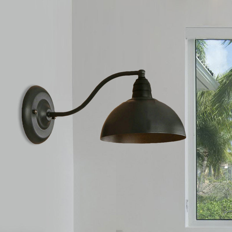 BowLift | 1 Head Wall Sconce Retro Dome Shade Metal Sconce Light Fixture with Curved Arm in Black