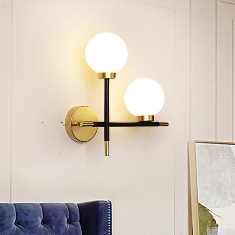 BowLift | 2-Bulb Frosted Glass Wall Light Modern Black Double Sphere Living Room Wall Lamp with Cross Design