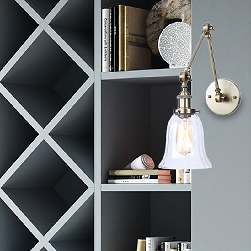 BowLift | Clear Textured Glass Flare Wall Sconce Antique 1 Light Study Room Lighting Fixture in Bronze