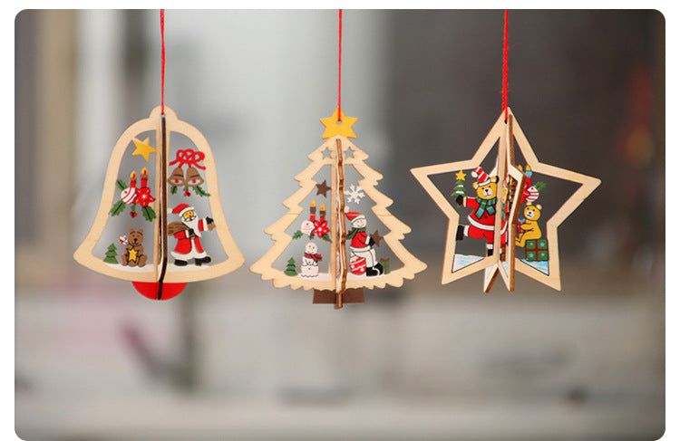 BowLift | Christmas tree small pendant wooden five-pointed star bell pendant gift Christmas decoration wooden