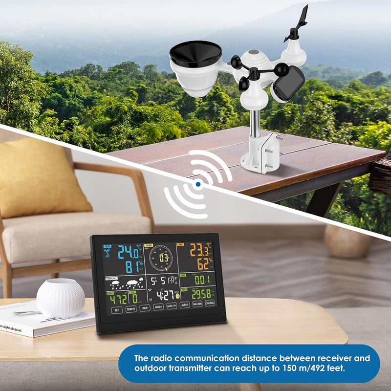 BowLift | Wireless Weather Station 7-in-1 Weather Station 7.5 inch Large Color Display Home Weather Station