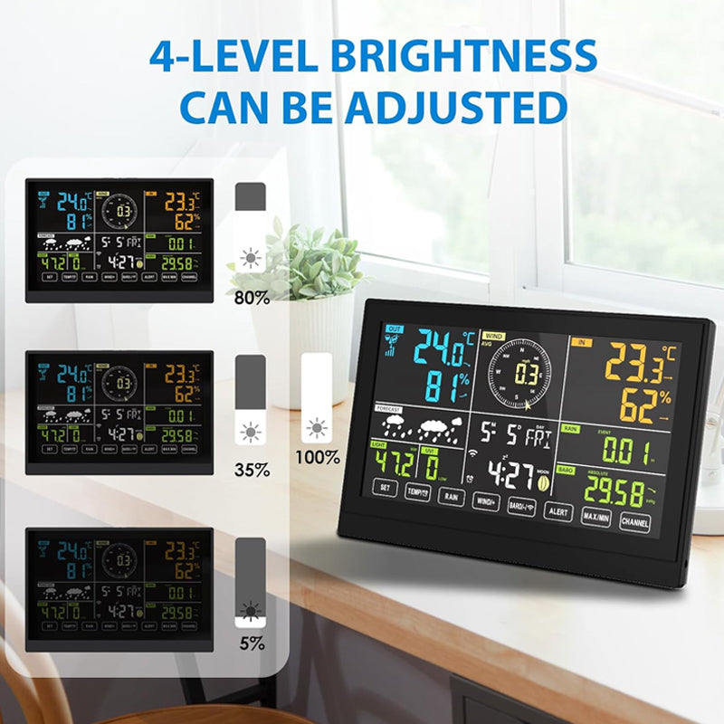 BowLift | Wireless Weather Station 7-in-1 Weather Station 7.5 inch Large Color Display Home Weather Station