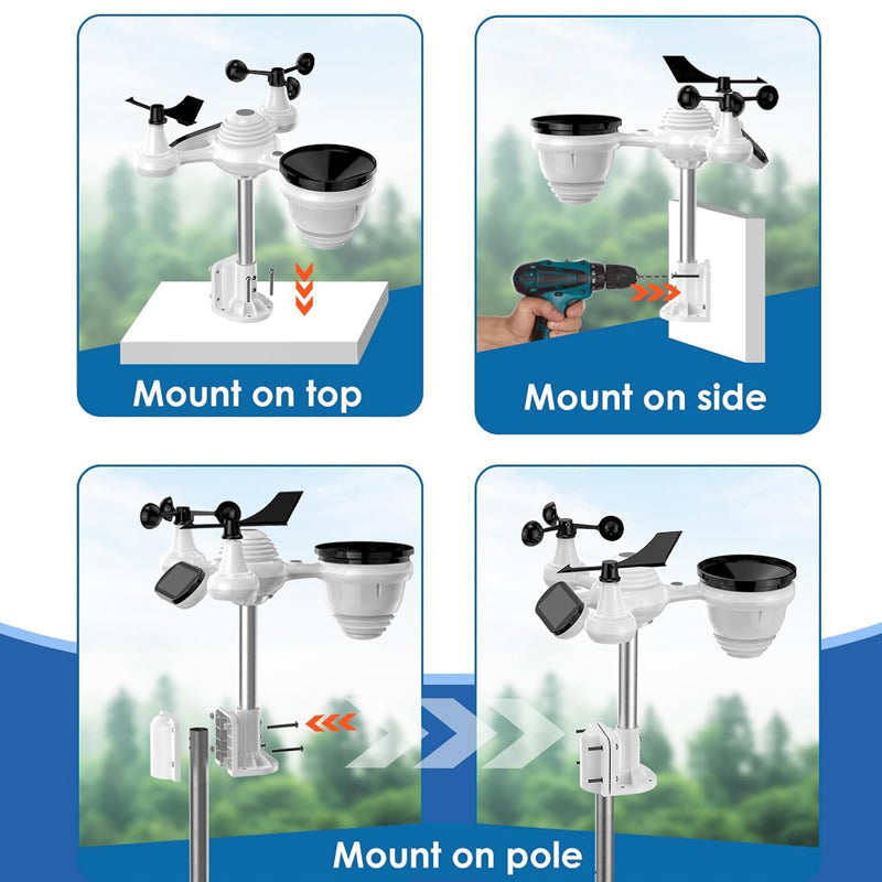 BowLift | Wireless Weather Station 7-in-1 Weather Station 7.5 inch Large Color Display Home Weather Station