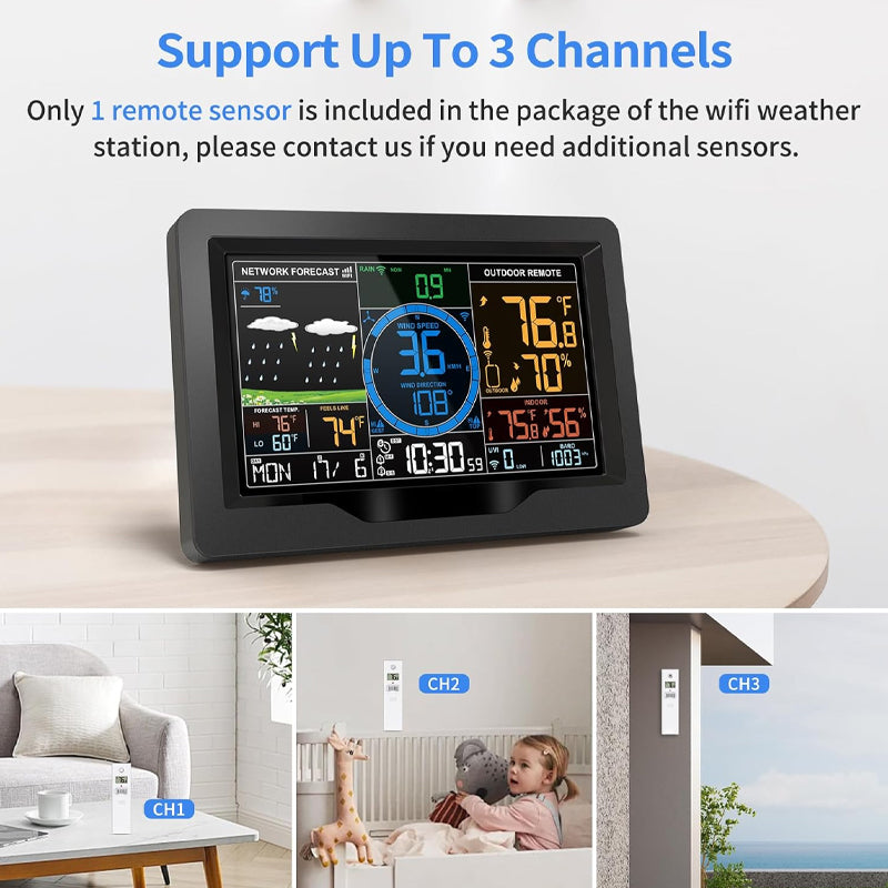 BowLift | Wi-Fi Weather Station 7-in-1 Wireless Weather Station Indoor/Outdoor Weather Station with Solar Wireless Sensor