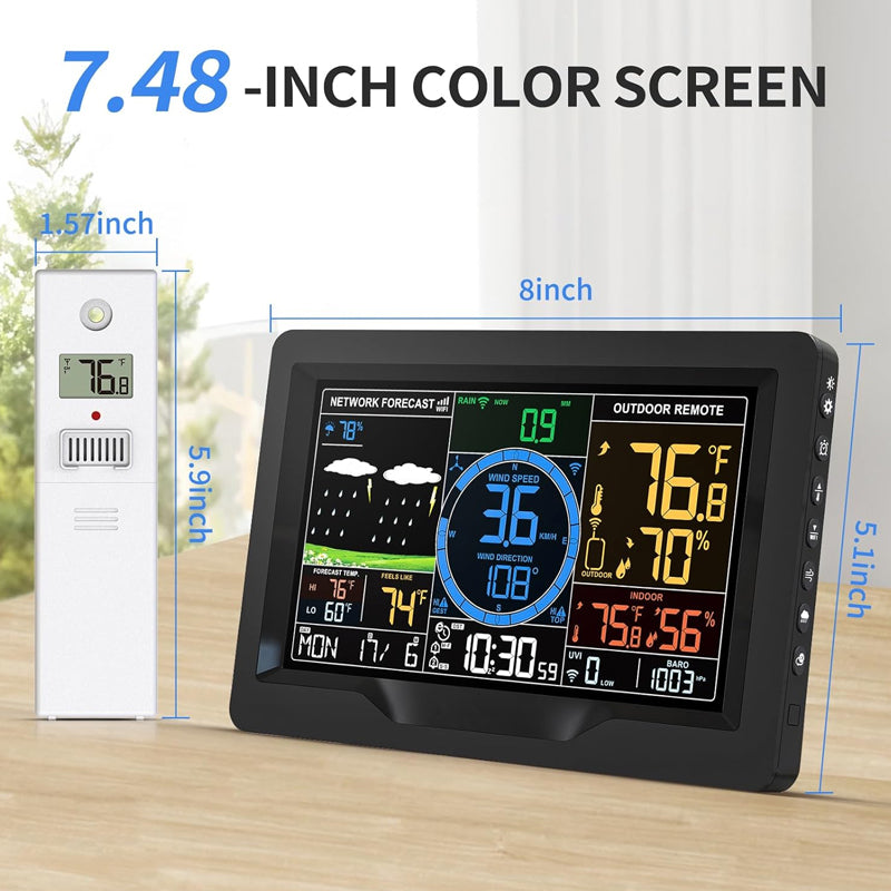 BowLift | Wi-Fi Weather Station 7-in-1 Wireless Weather Station Indoor/Outdoor Weather Station with Solar Wireless Sensor