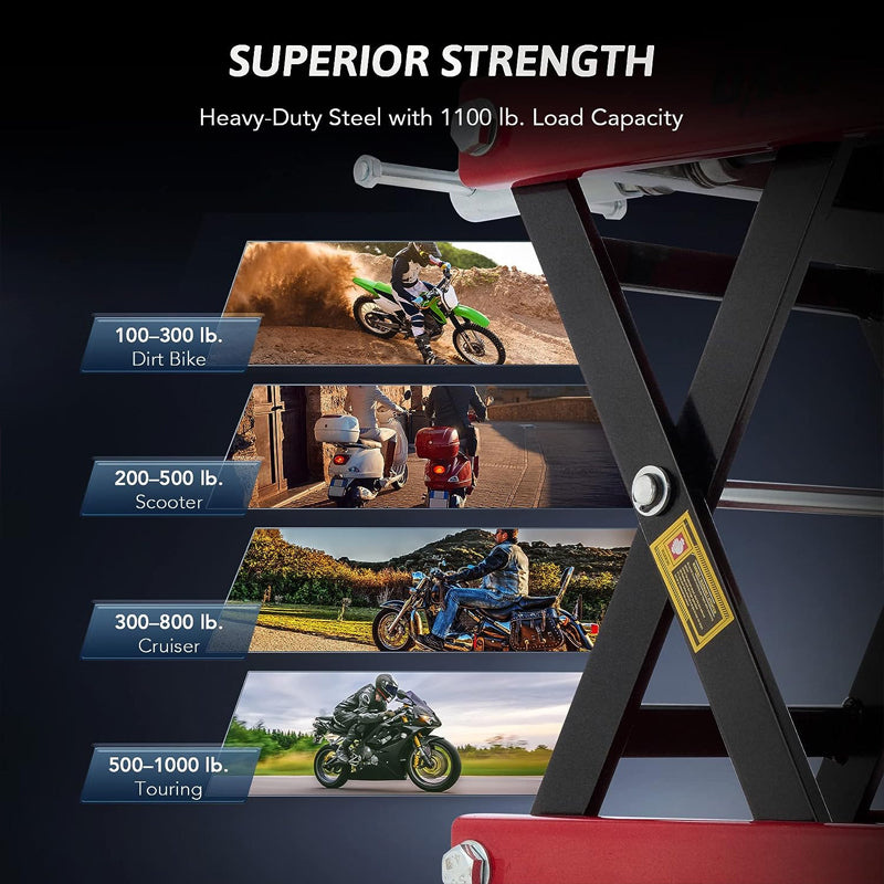 BowLift | 1100 LBS Motorcycle Lift 3.75"-13.8" Motorcycle Scissor Jack for Street Bikes Cruisers Touring Motorcycles