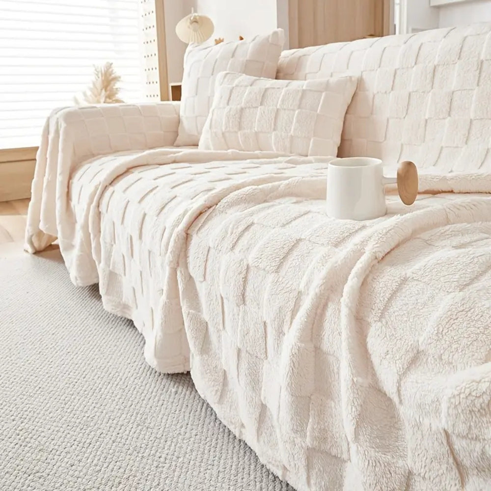 BowLift | Checkered Plush Velvet Sofa Cover