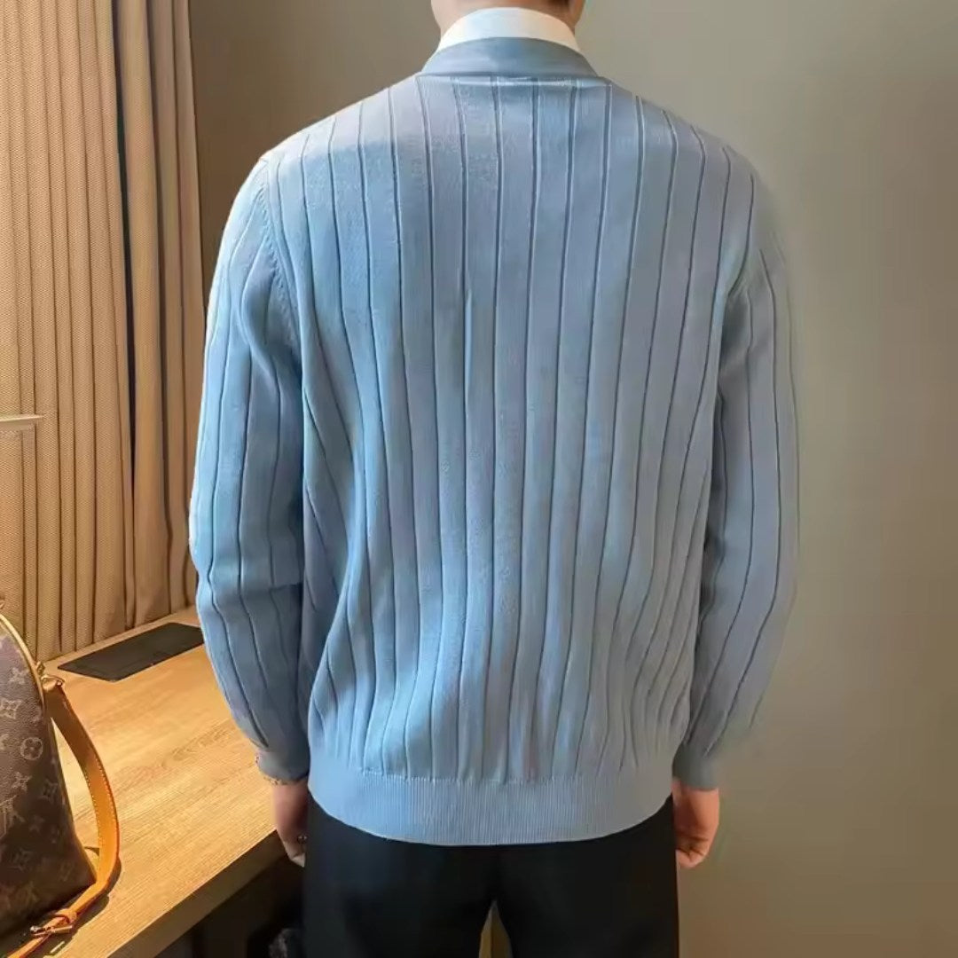 Pleated Cardigan with Brass Button Detail