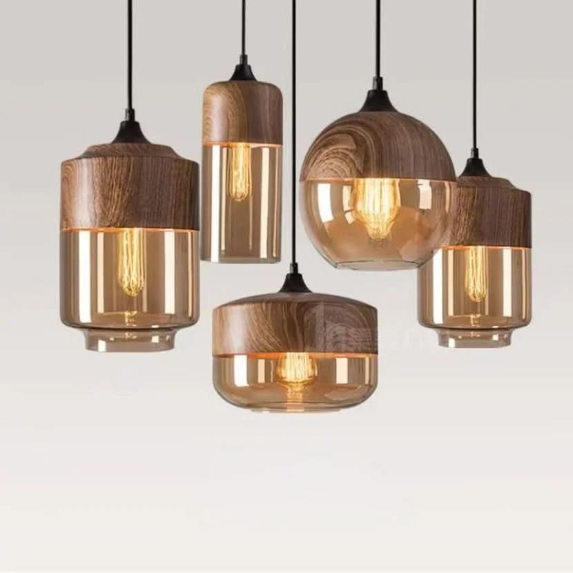 BowLift | Hand-Blown Glass & Wood Pendant Light Adjustable