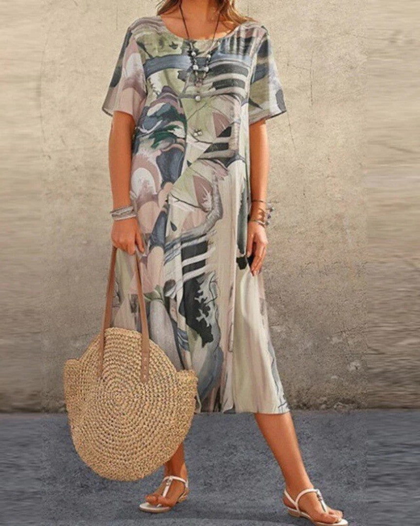 Abstract Pattern Casual Dress with Relaxed Fit
