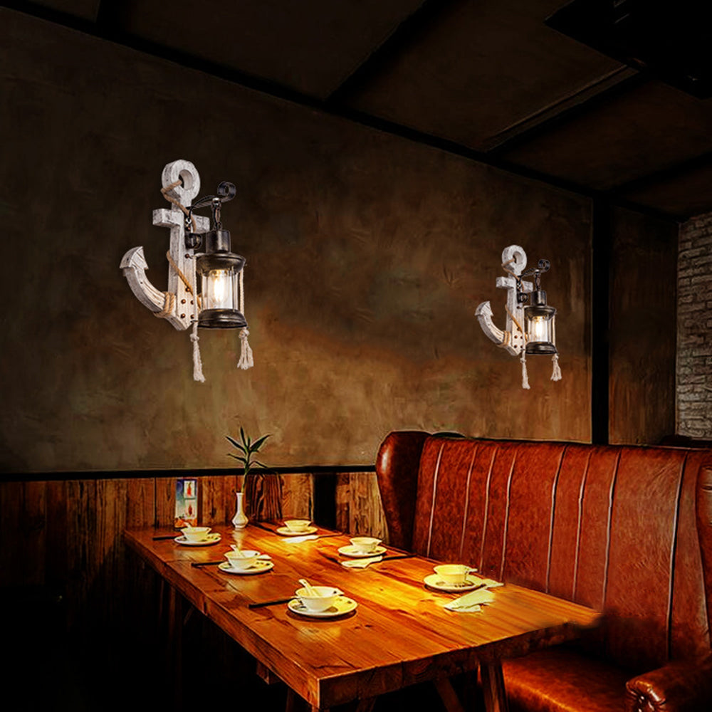 BowLift | Vintage Anchor LED Wall Light - Industrial Metal & Wood for Dining Room/Living Room