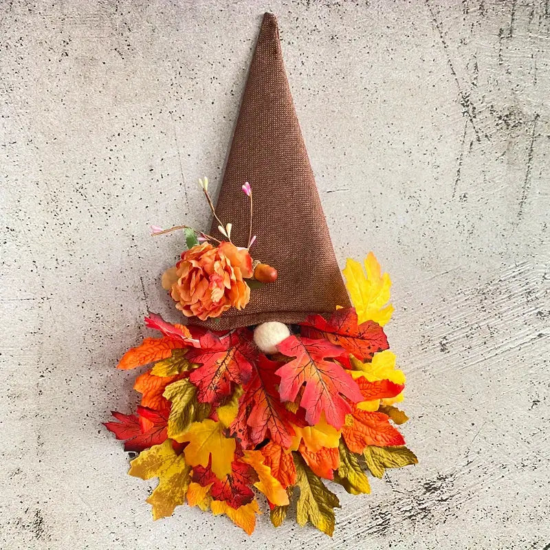 BowLift | Halloween Front Door Wreath | Fall Gnome & Maple Leaf Design | 16-Inch Rustic Decor