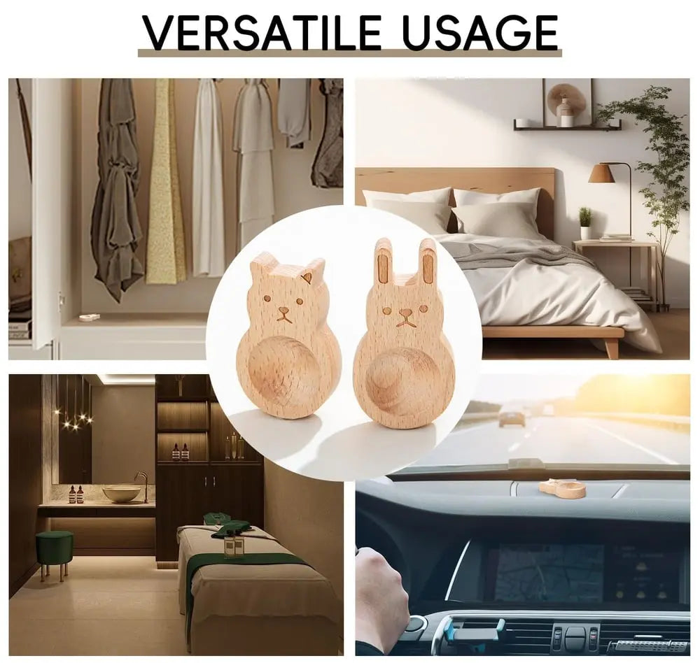 BowLift | 4-piece set wooden fragrance dispensers – cat & rabbit