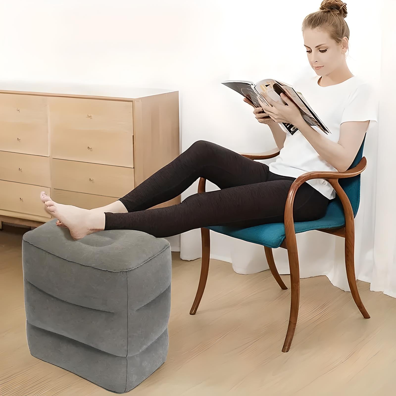 BowLift | Inflatable Travel Footrest | Ergonomic, Adjustable Height & Compact for Planes, Trains, Buses & Office Use