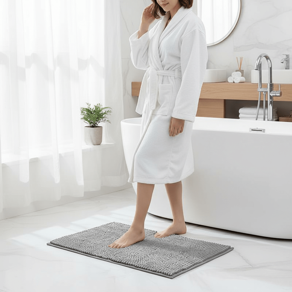 BowLift | Chenille Bath Mat with Non-Slip Backing