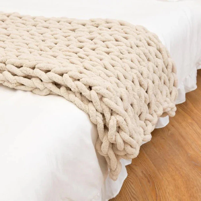 BowLift | Chenille Chunky Knitted Blanket, Thick Cable Knit Throw for Couch Bed Sofa