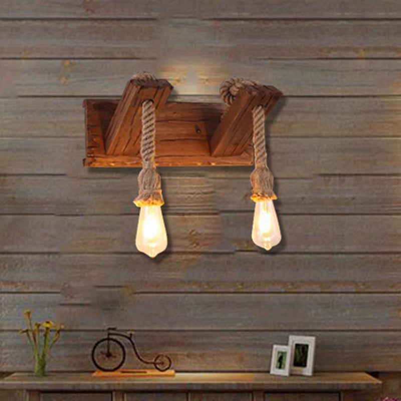 BowLift | Wood Exposed Bulb Wall Lighting Industrial Style Rope 1/2 Light Bedroom Wall Lamp