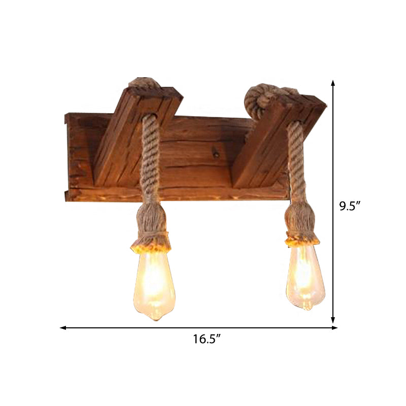 BowLift | Wood Exposed Bulb Wall Lighting Industrial Style Rope 1/2 Light Bedroom Wall Lamp