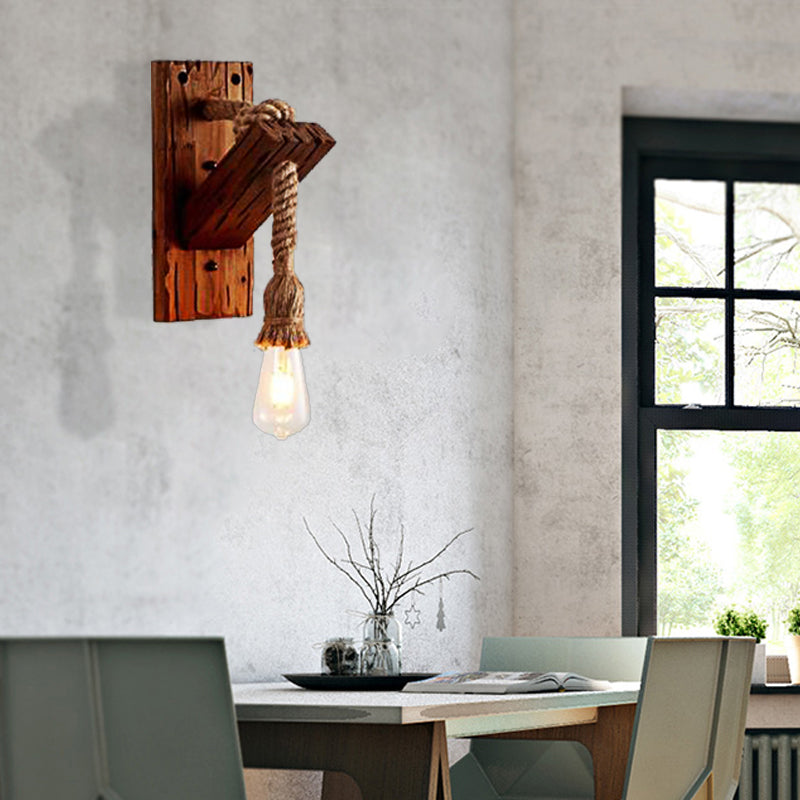BowLift | Wood Exposed Bulb Wall Lighting Industrial Style Rope 1/2 Light Bedroom Wall Lamp