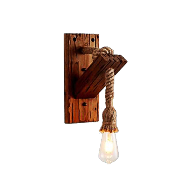 BowLift | Wood Exposed Bulb Wall Lighting Industrial Style Rope 1/2 Light Bedroom Wall Lamp