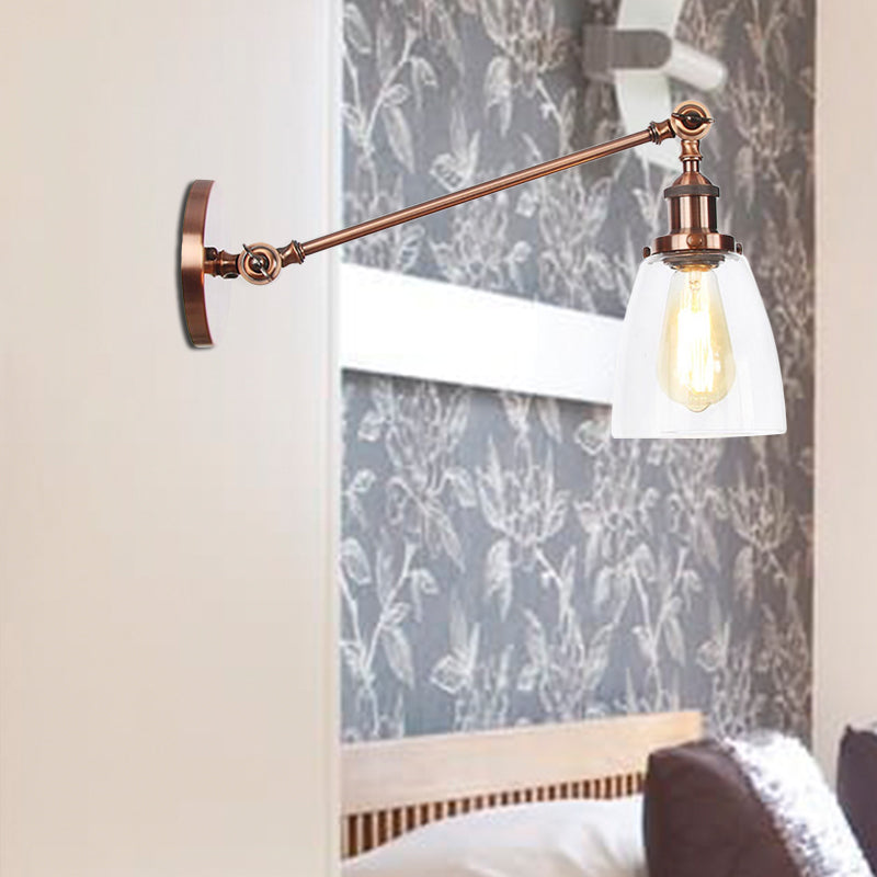 BowLift | Black/Bronze/Brass 1-light Wall Lamp Fixture Industrial Style Clear Glass Cone Light with Arm, 8"/12" L