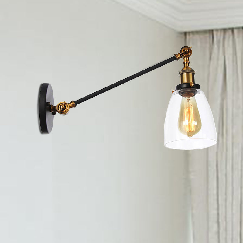 BowLift | Black/Bronze/Brass 1-light Wall Lamp Fixture Industrial Style Clear Glass Cone Light with Arm, 8"/12" L