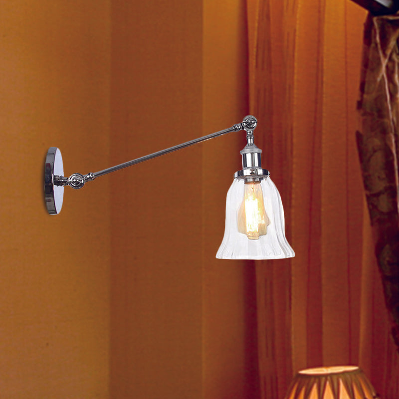 BowLift | Black/Bronze/Brass 1 Light Wall Lighting Unit Vintage Clear Glass Bell Wall Lamp with Arm, 8"/12" Long