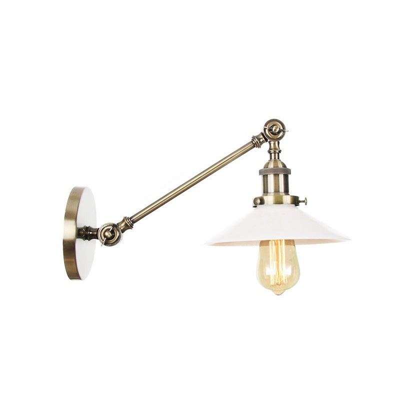 BowLift | Industrial Conical Wall Lamp 1 Light Opal Glass Wall Lamp in Black/Copper/Brass with Arm, 8"/12" L