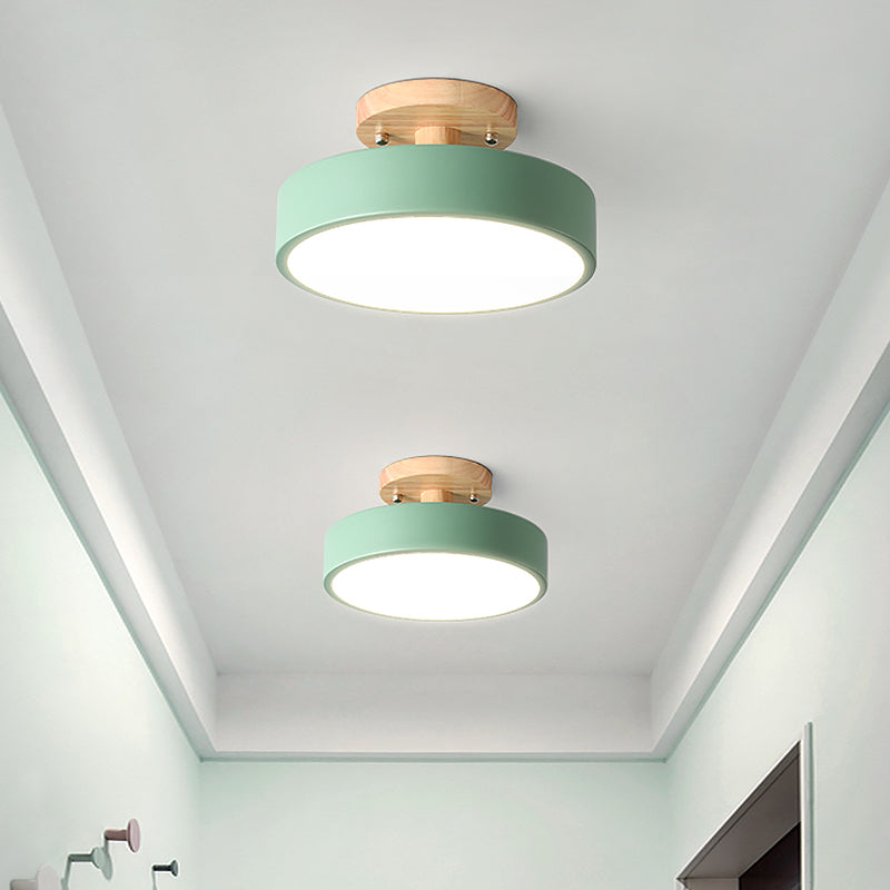 BowLift | Scandinavian LED Ceiling Light with Wood | Modern Drum Shape for Hallways and Entrances | Energy-Efficient Lighting