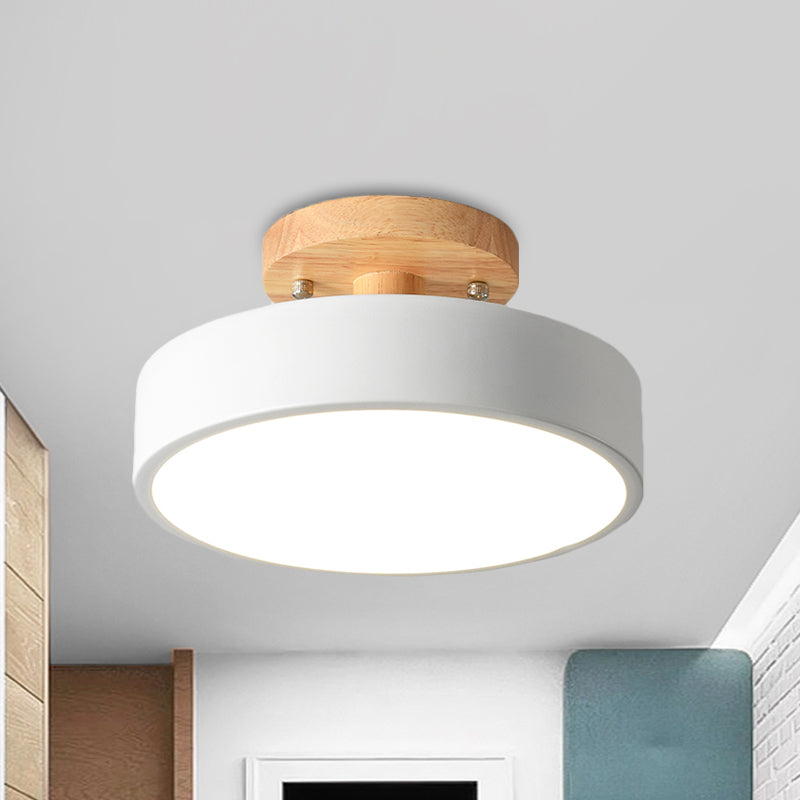 BowLift | Scandinavian LED Ceiling Light with Wood | Modern Drum Shape for Hallways and Entrances | Energy-Efficient Lighting