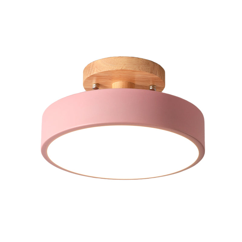 BowLift | Scandinavian LED Ceiling Light with Wood | Modern Drum Shape for Hallways and Entrances | Energy-Efficient Lighting